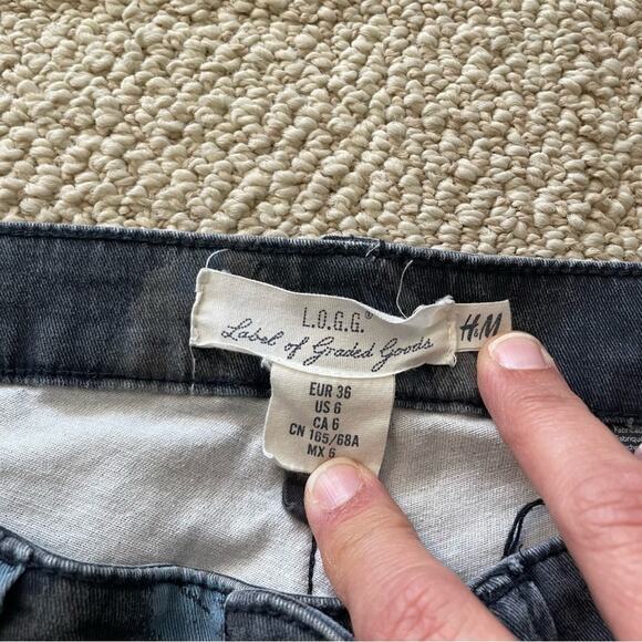 H&M LOGG Skinny Jeans Crop Moto Brush Stroke Print Lace Up Women’s 6 Gray Blue - Picture 6 of 9